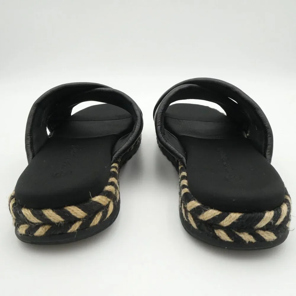 Tory Burch Criss Cross Women's 8 Leather Espadrille Slide Sandals Black Leather